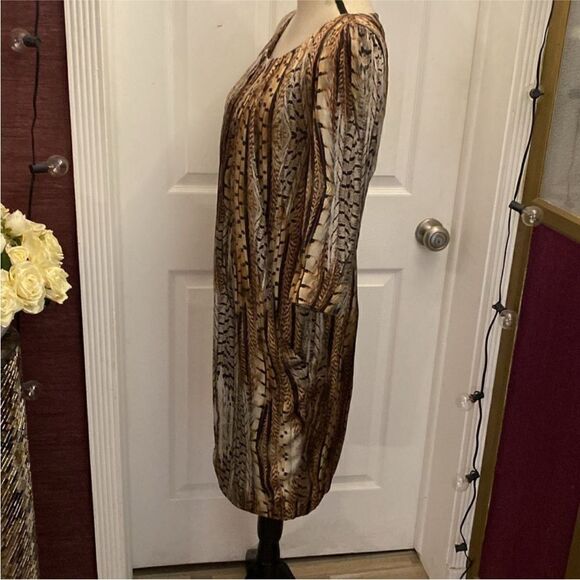 Javier Simorra Barcelona Brown and Tan Feather Print Dress, US4 - Picture 5 of 10